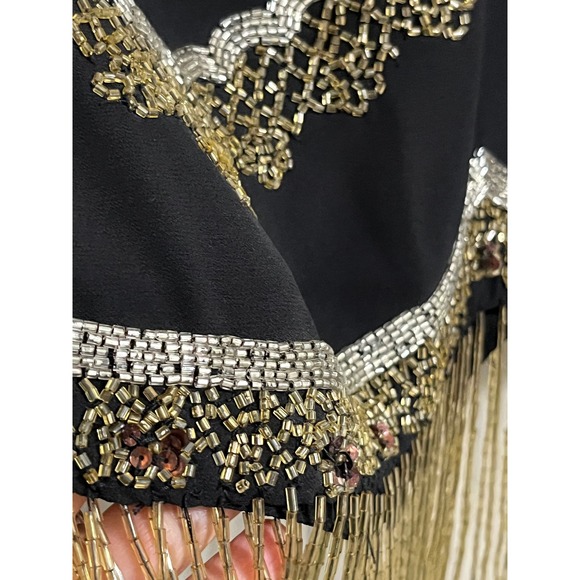 Nasty Gal Beaded Fringe Mini Skirt Party Festival Embellished Black Size S - Picture 4 of 11